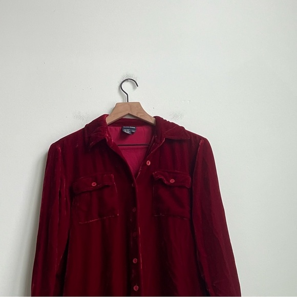 Boston Proper Velvet Shirt Button Down Western Silk Size XS Vintage Y2K Romantic - Picture 3 of 9